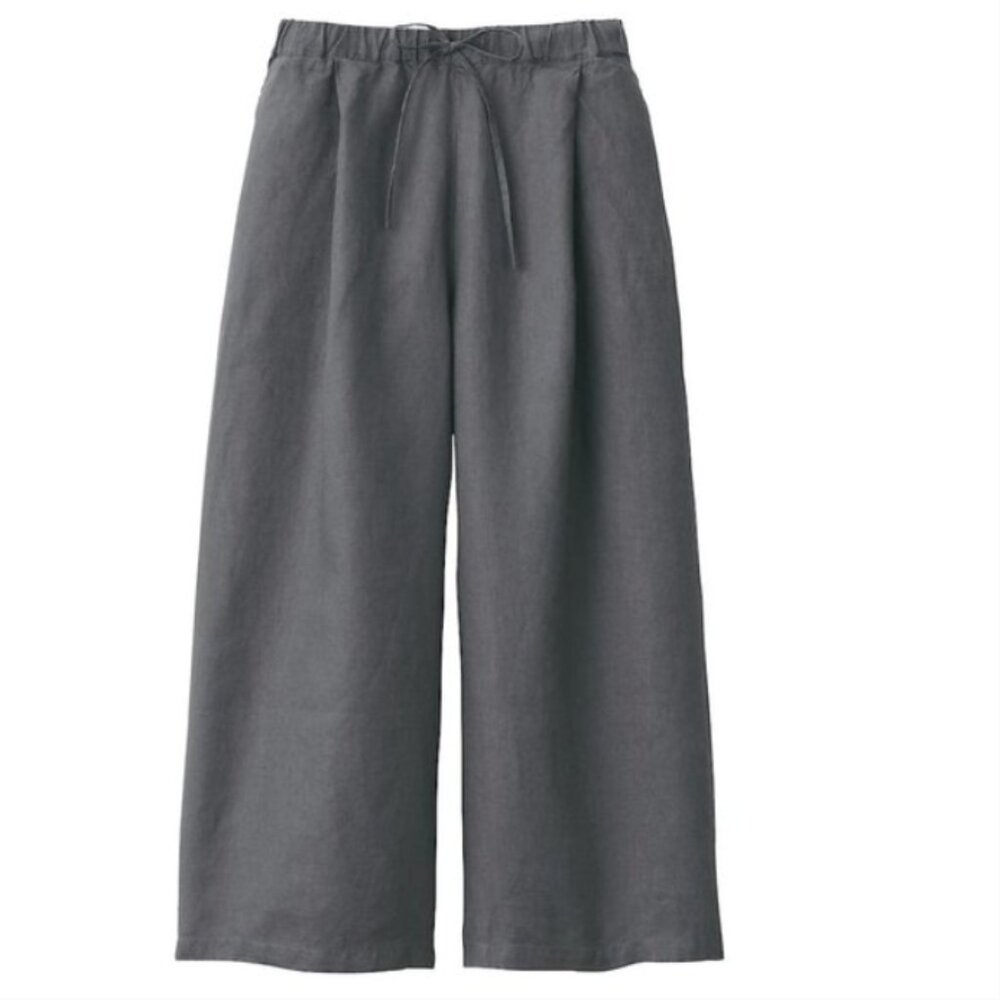Muji Gray French Linen Wide Leg Cropped Pants - S, relaxed fit - Picture 1 of 9